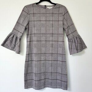 Beachlunchlounge Plaid Bell Sleeve Shift Dress Gray Black White Plaid Size Small
